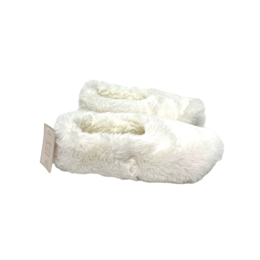 Faux Fur Cozy Sherpa Slip On White Slipper Socks With Grippers Nwt Size S/M 5-7